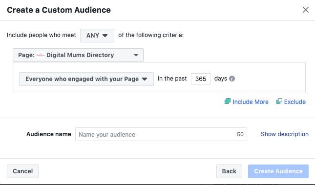 Option 2 - Create a Custom Audience with engagement